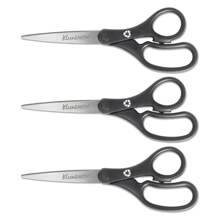 ACME UNITED CORPORATION KleenEarth Basic Plastic Handle Scissors, 8" Long, 3.25" Cut Length, Straight Black Handle, 3/Pack (ACM15585) thumbnail 2