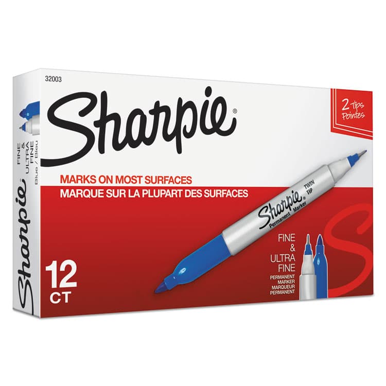 SANFORD Twin-Tip Permanent Marker, Extra-Fine/Fine Bullet Tips, Blue, Dozen (SAN32003) thumbnail 2