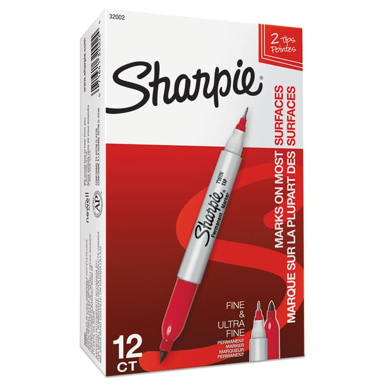 SANFORD Twin-Tip Permanent Marker, Extra-Fine/Fine Bullet Tips, Red, Dozen (SAN32002) thumbnail 3