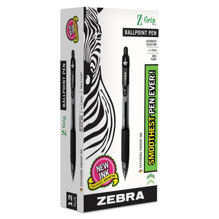 ZEBRA PEN CORP. Z-Grip Ballpoint Pen, Retractable, Medium 1 mm, Black Ink, Clear/Black Barrel, 12/Pack (ZEB22210) thumbnail 2