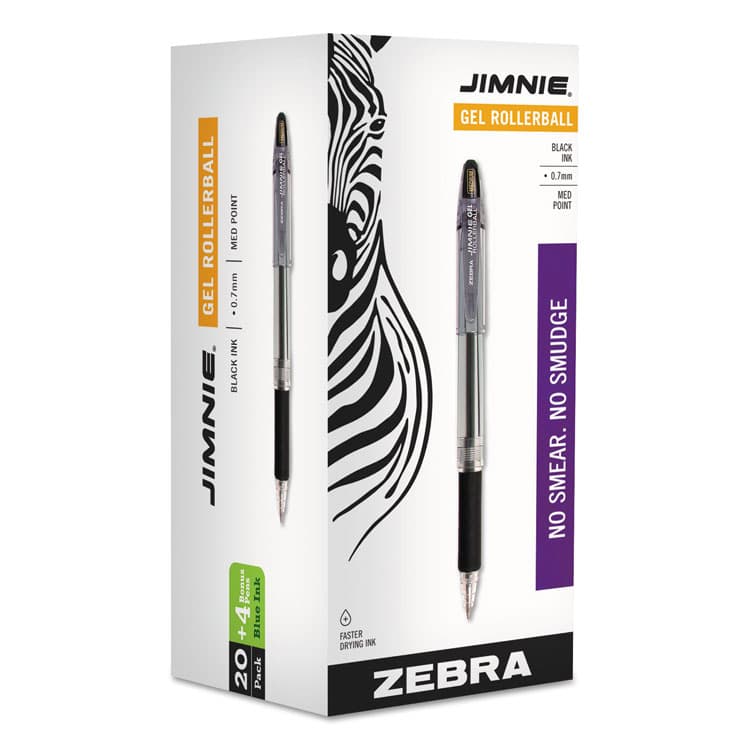ZEBRA PEN CORP. Jimnie Gel Pen Value Pack, Stick, Medium 0.7 mm, Black Ink, Clear/Black Barrel, 24/Box (ZEB14410) thumbnail 2