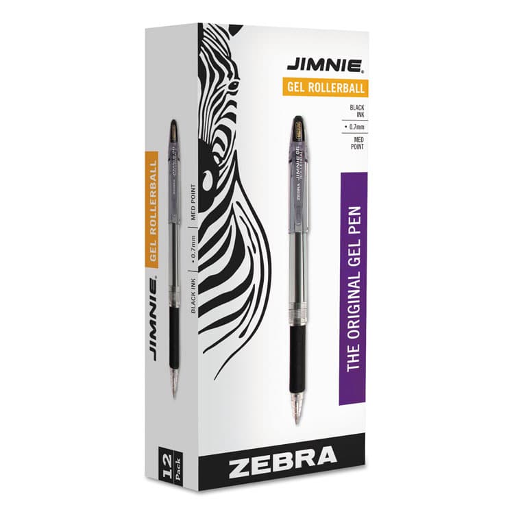 ZEBRA PEN CORP. Jimnie Gel Pen, Stick, Medium 0.7 mm, Black Ink, Clear/Black Barrel, 12/Pack (ZEB44110)