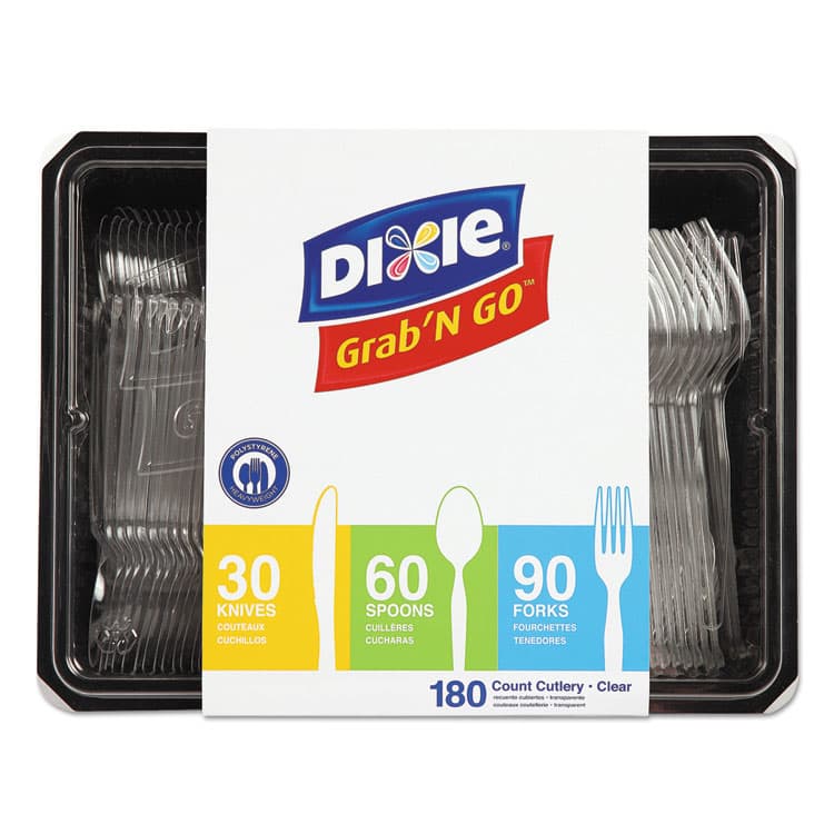 DIXIE FOOD SERVICE Combo Pack, Tray with Clear Plastic Utensils, Heavyweight, (90) Forks/(30) Knives/(60) Spoons, Plastic, Clear, 1,800/Carton (DXECH0369DX7PK)