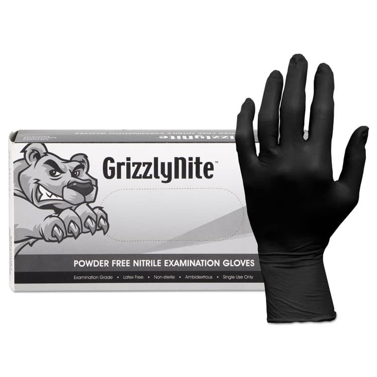 HOSPECO ProWorks GrizzlyNite Nitrile Gloves, Powder-Free, X-Large, 5 mil Thick, Black, 100/Box, 10 Boxes/Carton (HOSGLN105FX)
