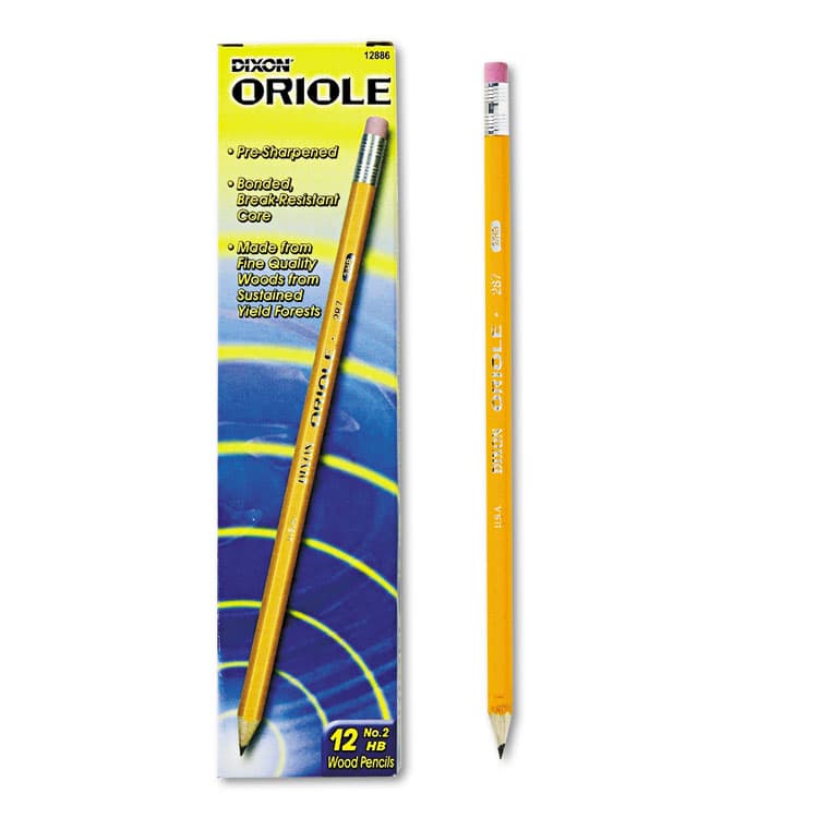DIXON TICONDEROGA CO. Oriole Presharpened Pencils, HB (#2), Black Lead, Yellow Barrel, Dozen (DIX12886) thumbnail 3