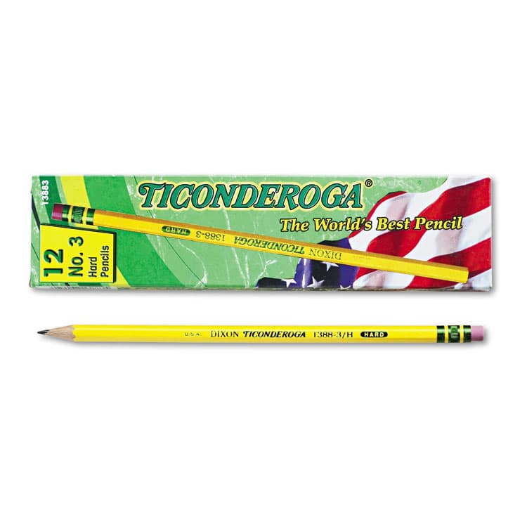 DIXON TICONDEROGA CO. Pencils, H (#3), Black Lead, Yellow Barrel, Dozen (DIX13883)
