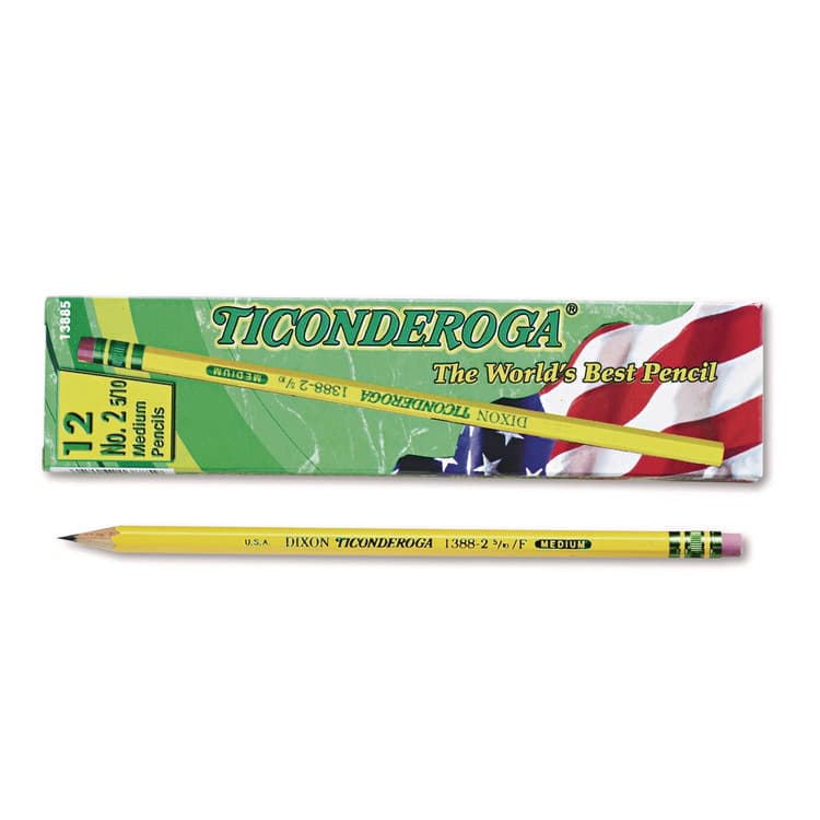 DIXON TICONDEROGA CO. Pencils, F (#2.5), Black Lead, Yellow Barrel, Dozen (DIX13885)