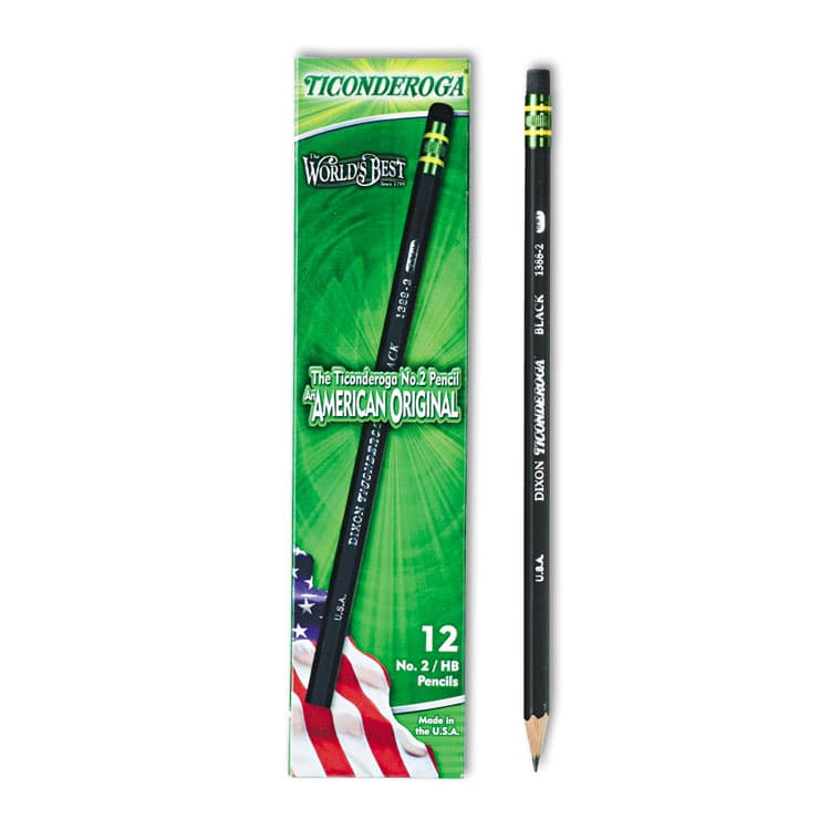 DIXON TICONDEROGA CO. Pencils, HB (#2), Black Lead, Black Barrel, Dozen (DIX13953) thumbnail 4