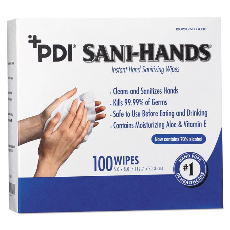 NICE-PAK PRODUCTS, PDI Sani-Hands Instant Hand Sanitizing Wipes, 1-Ply, 8 x 5, White, 1,000/Carton (NICD43600)