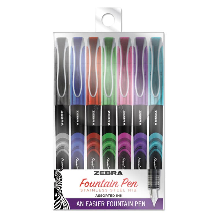 ZEBRA PEN CORP. Fountain Pen, Fine 0.6 mm, Assorted Ink and Barrel Colors, 7/Pack (ZEB48307)