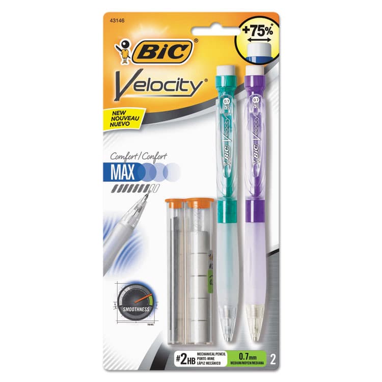 BIC CORP. Velocity Max Pencil, 0.7 mm, HB (#2), Black Lead, Assorted Barrel Colors, 2/Pack (BICMPMX7P21BK)