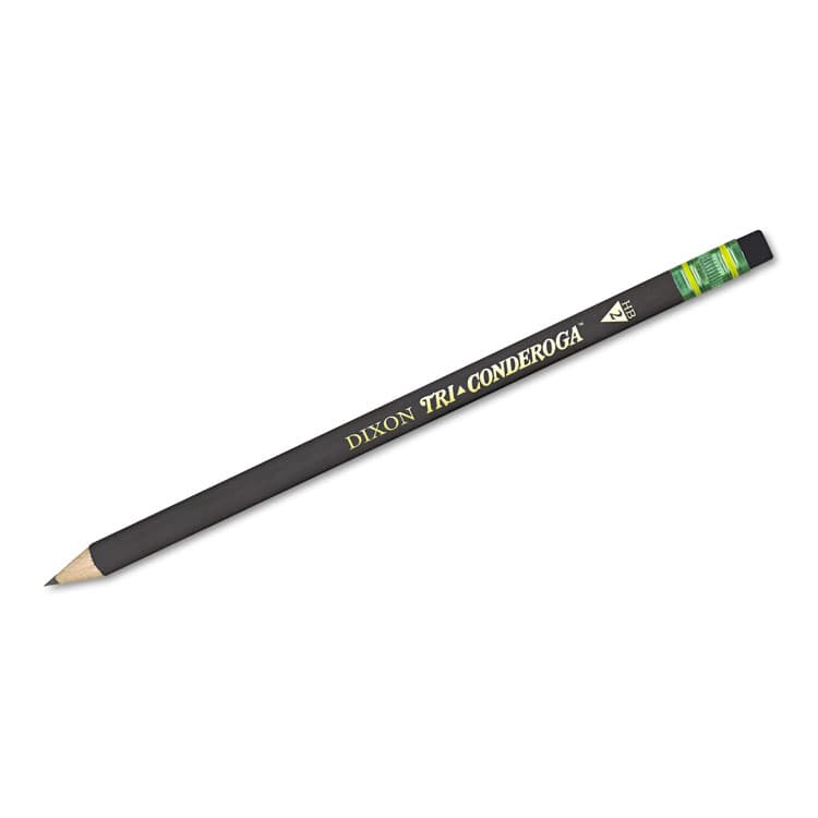 DIXON TICONDEROGA CO. Tri-Conderoga Pencil with Microban Protection, HB (#2), Black Lead, Black Barrel, Dozen (DIX22500)