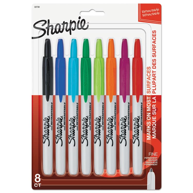 SANFORD Retractable Permanent Marker, Fine Bullet Tip, Assorted Colors, 8/Set (SAN32730PP)