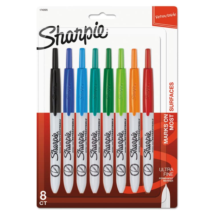 SANFORD Retractable Permanent Marker, Extra-Fine Needle Tip, Assorted Colors, 8/Set (SAN1742025)