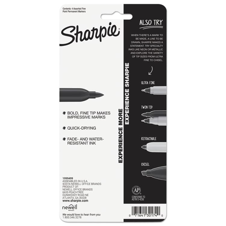 SANFORD Fine Tip Permanent Marker, Fine Bullet Tip, Assorted Colors, 4/Set (SAN30174PP) thumbnail 2