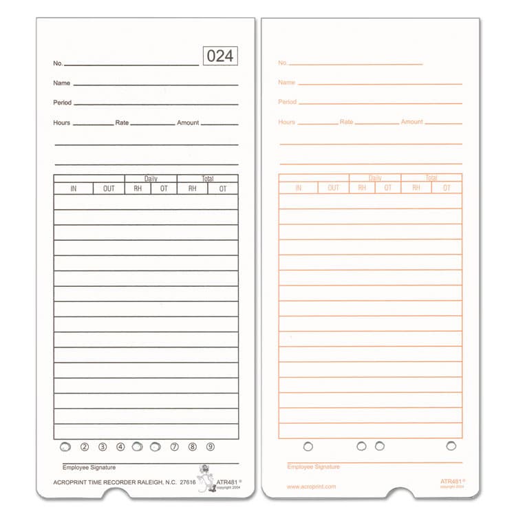 ACRO PRINT TIME RECORDER Time Clock Cards for Acroprint ATR480, Two Sides, 7.5 x 3.35, 50/Pack (ACP099115000)
