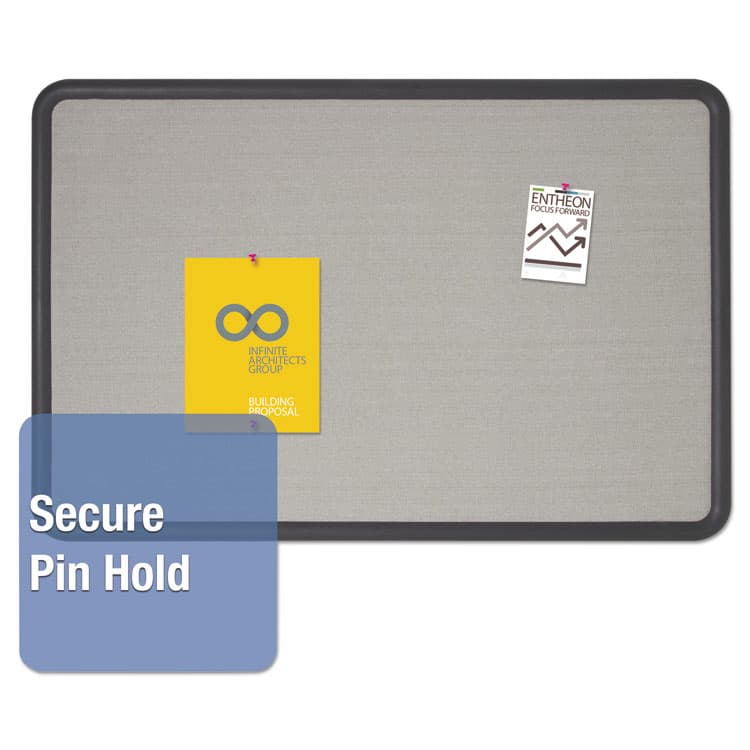 QUARTET MFG. Contour Fabric Bulletin Board, 36" x 24", Gray Surface, Black Plastic Frame (QRT7693G) thumbnail 2