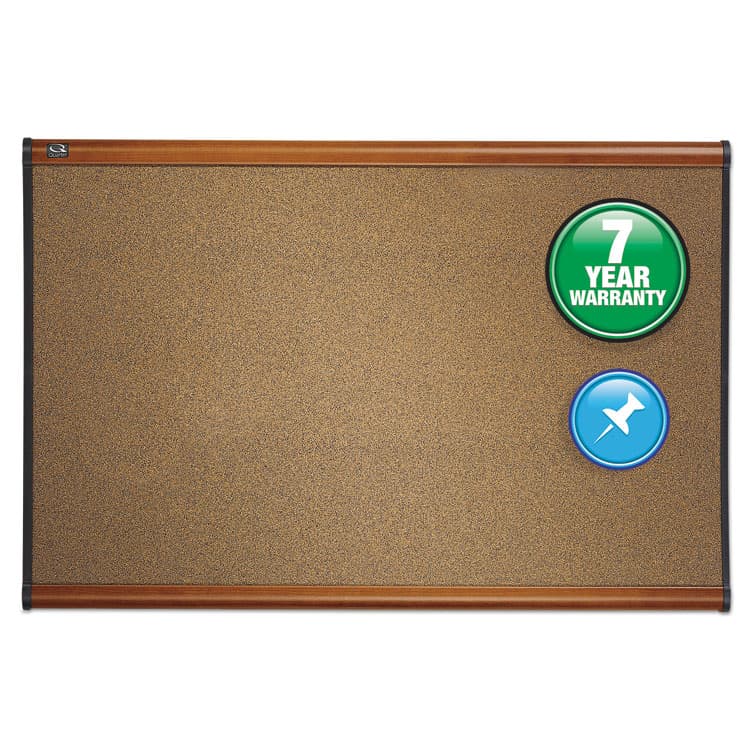 QUARTET MFG. Prestige Colored Cork Bulletin Board, 36" x 24", Brown Surface, Light Cherry Finished Fiberboard/Plastic Frame (QRTB243LC)