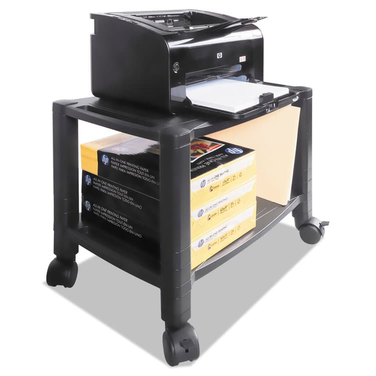 KANTEK . Height-Adjustable Under-Desk Printer Cart, Plastic, 2 Shelves, 60 lb Capacity, 20" x 13.25" x 14.13", Black (KTKPS610)