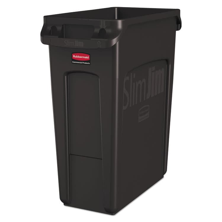 RUBBERMAID COMMERCIAL PROD. Slim Jim with Venting Channels, 16 gal, Plastic, Black (RCP1955959)