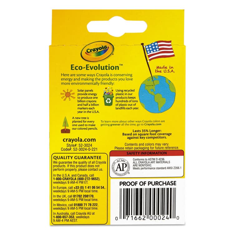 BINNEY & SMITH / CRAYOLA Classic Color Crayons, Peggable Retail Packaging, Regular Size, 0.31" x 3.63", 24 Assorted Colors, 24/Pack (CYO523024) thumbnail 4