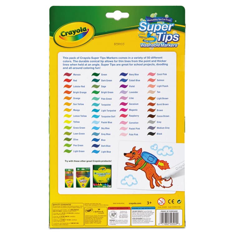 BINNEY & SMITH / CRAYOLA Washable Super Tips Markers, Fine/Broad Bullet Tips, Assorted Colors, 50/Set (CYO585050) thumbnail 3