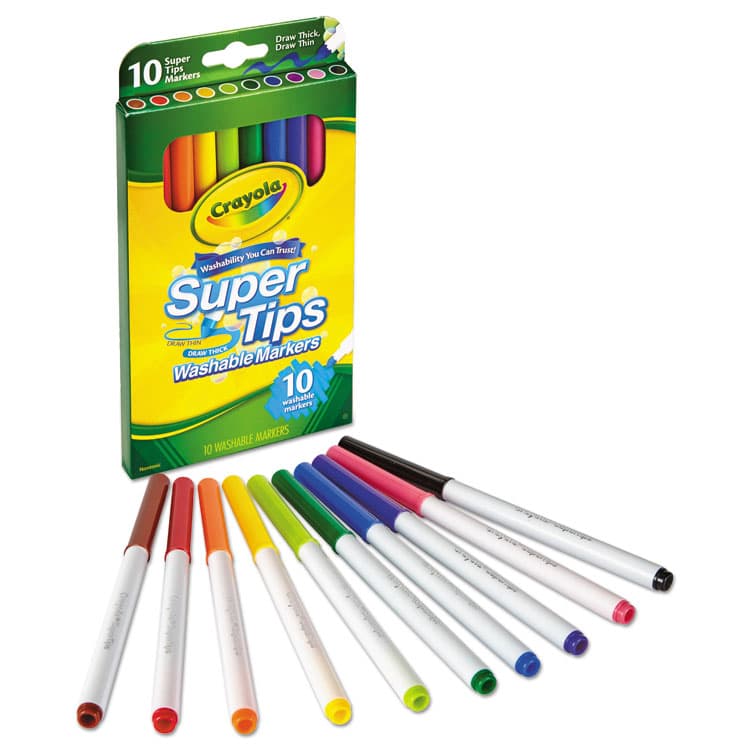 BINNEY & SMITH / CRAYOLA Washable Super Tips Markers, Fine/Broad Bullet Tips, Assorted Colors, 10/Set (CYO588610) thumbnail 4