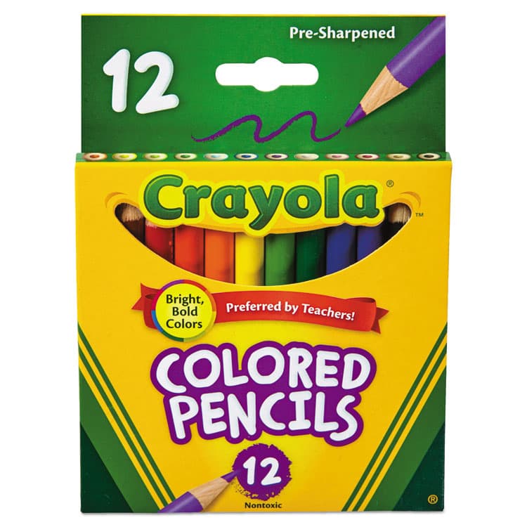BINNEY & SMITH / CRAYOLA Short-Length Colored Pencil Set, 3.3 mm, 2B, Assorted Lead and Barrel Colors, Dozen (CYO684112)