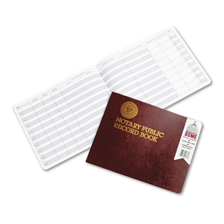 DOME PUBLISHING COMPANY Notary Public Record Book, 10 Column Format, Maroon Cover, 10.5 x 8.25 Sheets, 32 Sheets/Book (DOM880)