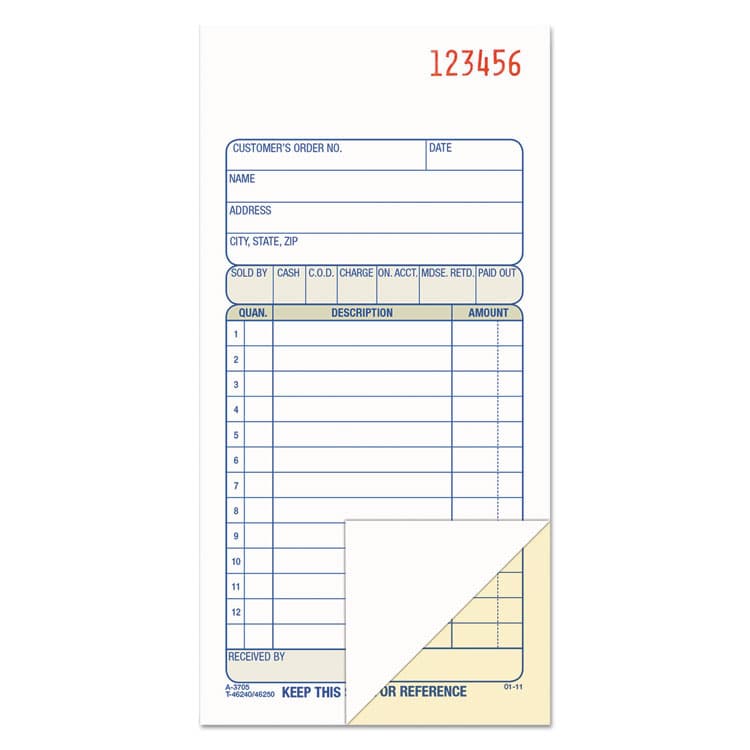 CARDINAL BRANDS . Multipart Sales Order Pad, 12 Lines, Two-Part Carbonless, 3.34 x 6.69, 50 Forms Total (ABFDC3705)