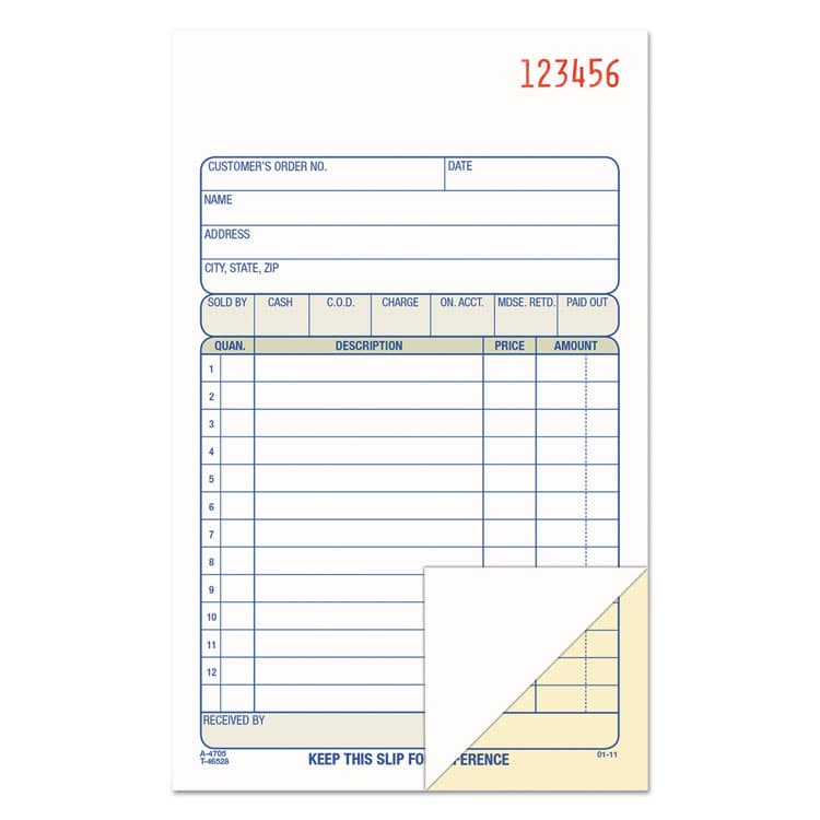 CARDINAL BRANDS . Multipart Sales Order Pad, 12 Lines, Two-Part Carbonless, 4.19 x 6.69, 50 Forms Total (ABFDC4705)