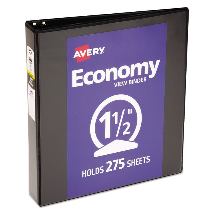 AVERY PRODUCTS CORPORATION Economy View Binder with Round Rings , 3 Rings, 1.5" Capacity, 11 x 8.5, Black, (5725) (AVE05725)