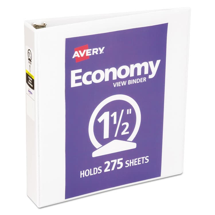 AVERY PRODUCTS CORPORATION Economy View Binder with Round Rings , 3 Rings, 1.5" Capacity, 11 x 8.5, White, (5726) (AVE05726)