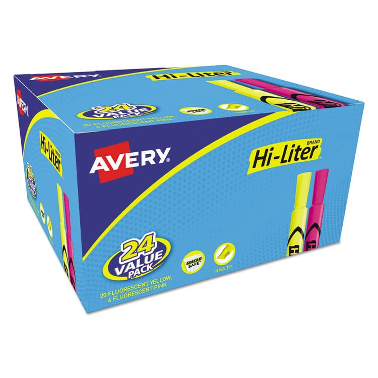 AVERY PRODUCTS CORPORATION HI-LITER Desk-Style Highlighter Value Pack, Assorted Ink Colors, Chisel Tip, Assorted Barrel Colors, 24/Pack (AVE98189)