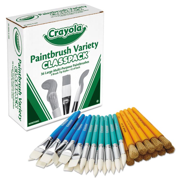 BINNEY & SMITH / CRAYOLA Large Variety Paint Brush Classpack, Natural; Nylon Bristles, Flat; Round Profiles, 36/Set (CYO050036) thumbnail 2