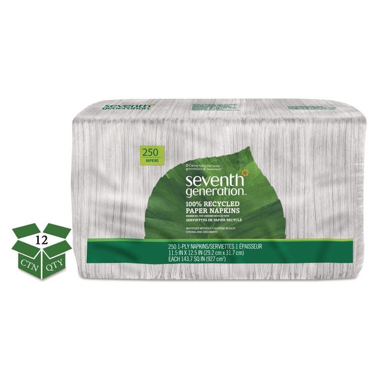 SEVENTH GENERATION 100% Recycled Napkins, 1-Ply, 11.5 x 12.5, White, 250/Pack, 12 Packs/Carton (SEV13713CT)