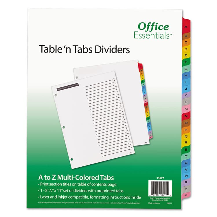 AVERY PRODUCTS CORPORATION Table 'n Tabs Dividers, 26-Tab, A to Z, 11 x 8.5, White, Assorted Tabs, 1 Set (AVE11677)