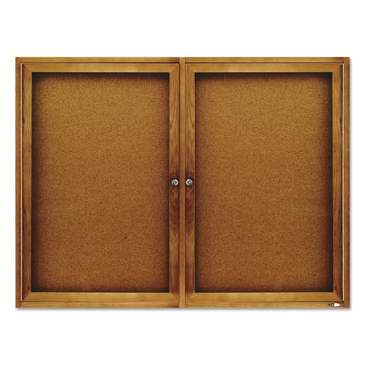 ACCO BRANDS, . Enclosed Indoor Cork Bulletin Board with Two Hinged Doors, 48" x 36", Tan Surface, Oak Finished Fiberboard (MDF) Frame (QRT364) thumbnail 2