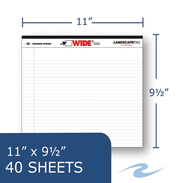 ROARING SPRING PAPER PRODUCTS WIDE Landscape Format Writing Pad, Medium/College Rule, (40) White 11 x 8.5 Sheets (ROA74500) thumbnail 2