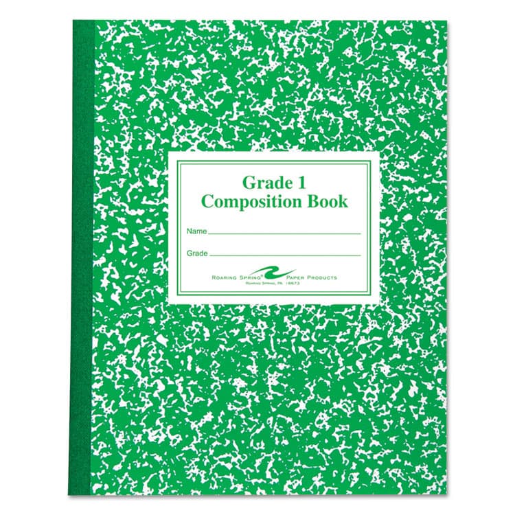 ROARING SPRING PAPER PRODUCTS Grade School Ruled Composition Book, Grade 1 Manuscript Format, Green Marble Cover, (50) 9.75 x 7.75 Sheets (ROA77920)