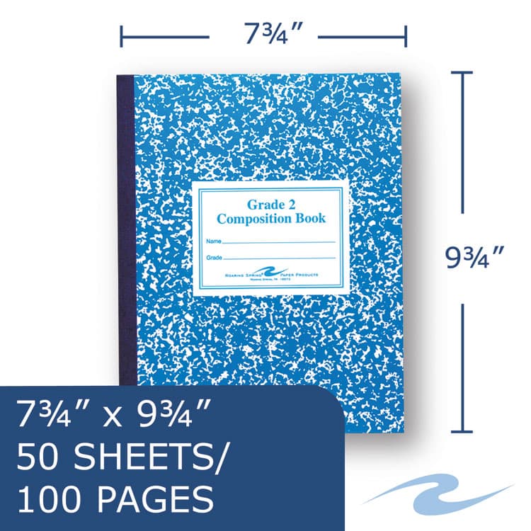 ROARING SPRING PAPER PRODUCTS Grade School Ruled Composition Book, Grade 2 Manuscript Format, Blue Marble Cover, (50) 9.75 x 7.75 Sheets (ROA77921) thumbnail 2