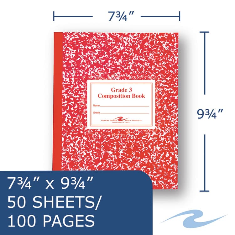 ROARING SPRING PAPER PRODUCTS Grade School Ruled Composition Book, Grade 3 Manuscript Format, Red Marble Cover, (50) 9.75 x 7.75 Sheets (ROA77922) thumbnail 2