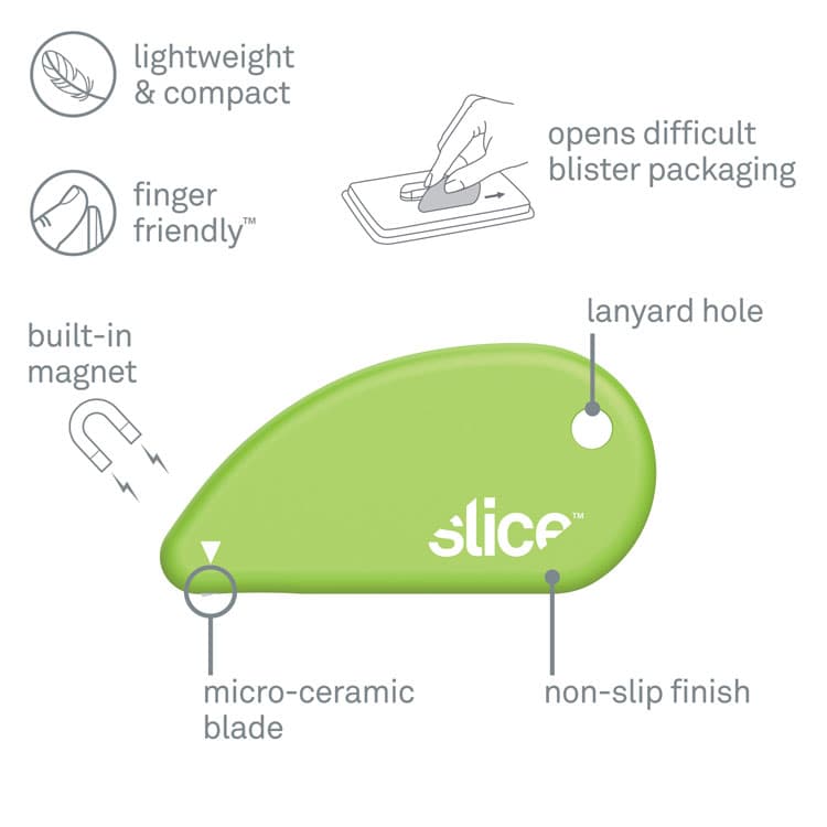 SLICE, . Safety Cutters, Fixed, Non Replaceable Micro Safety Blade, 0.1" Ceramic Blade, 2.4" Plastic Handle, Green (SLI00200) thumbnail 3