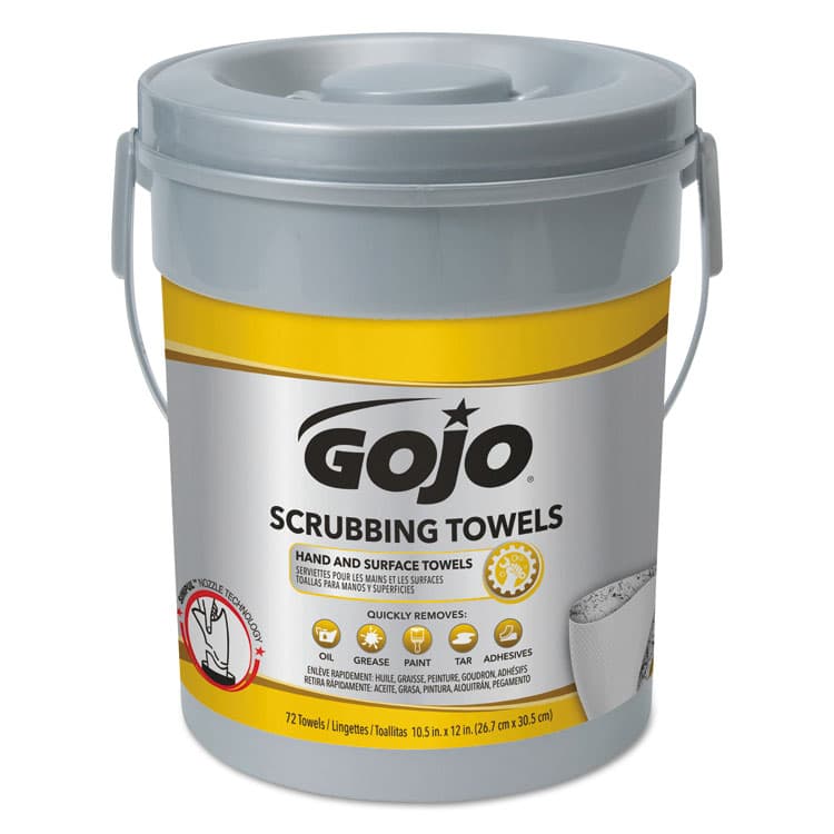 GO-JO INDUSTRIES Scrubbing Towels, Hand Cleaning, 2-Ply, 10.5 x 12, Fresh Citrus, Silver/Yellow, 72/Bucket (GOJ639606EA)