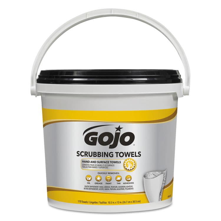 GO-JO INDUSTRIES Scrubbing Towels, Hand Cleaning, Orange Scent, White/Yellow, 170/Bucket, 2 Buckets/Carton (GOJ639802)