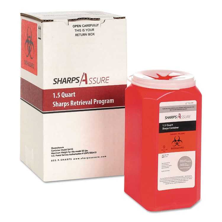 SHARPS ASSURE Sharps Retrieval Program Containers, 1.5 qt, Plastic, Red (TMDSC1Q424A1Q)