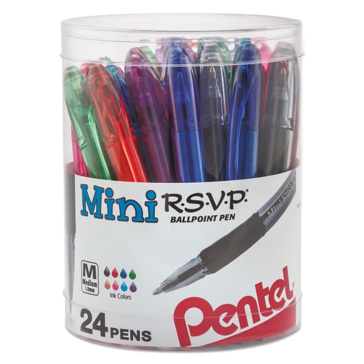PENTEL OF AMERICA R.S.V.P. Mini Ballpoint Pen, Stick, Medium 1 mm, Assorted Ink and Barrel Colors, 24/Pack (PENBK91MN24M)