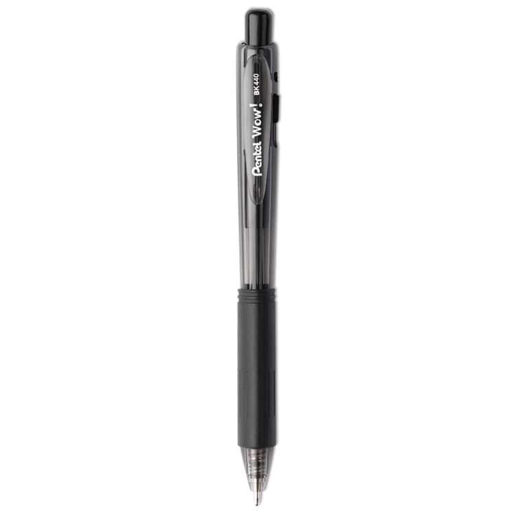 PENTEL OF AMERICA WOW! Ballpoint Pen, Retractable, Medium 1 mm, Black Ink, Smoke/Black Barrel, Dozen (PENBK440A) thumbnail 2