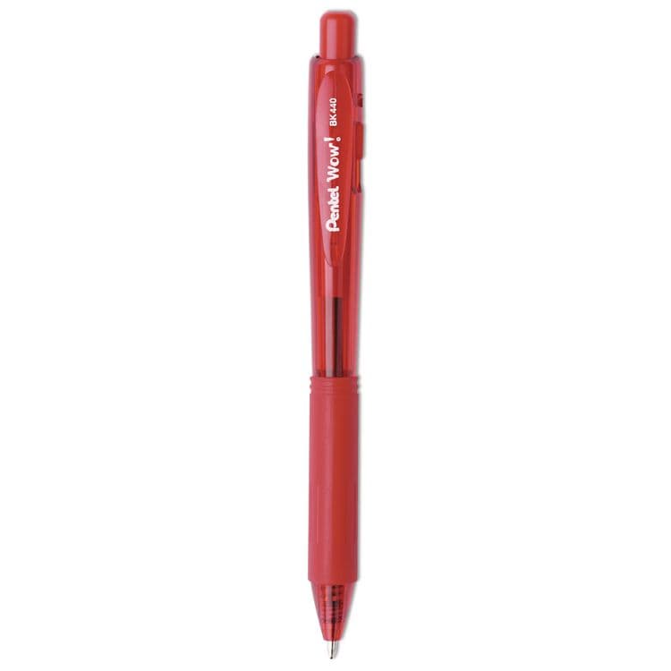 PENTEL OF AMERICA WOW! Ballpoint Pen, Retractable, Medium 1 mm, Red Ink, Translucent Red/Red Barrel, Dozen (PENBK440B) thumbnail 2