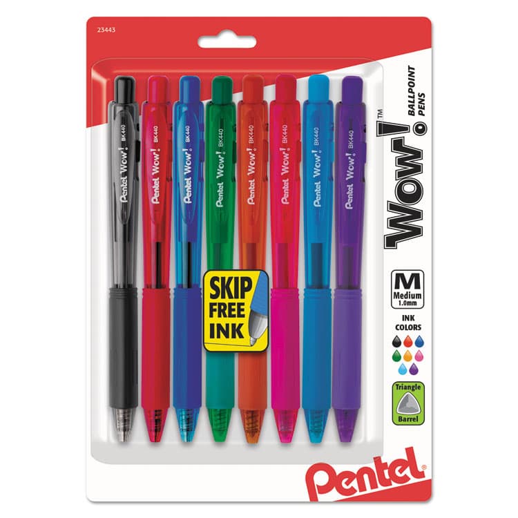 PENTEL OF AMERICA WOW! Ballpoint Pen, Retractable, Medium 1 mm, Assorted Ink and Barrel Colors, 8/Pack (PENBK440BP8M)